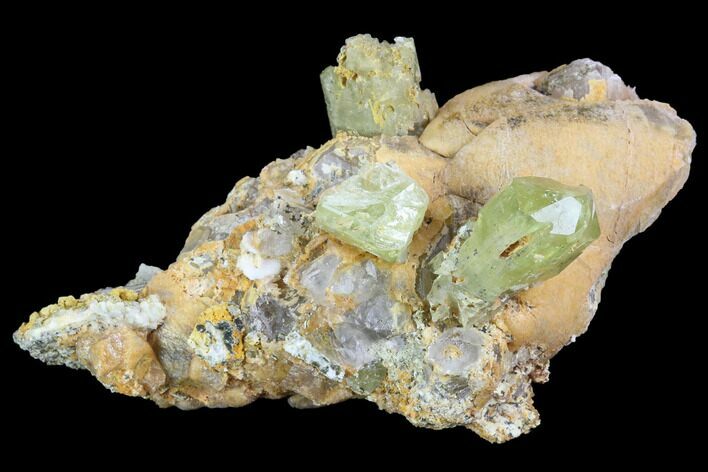 Lustrous Yellow Apatite Crystals on Calcite - Morocco #84312